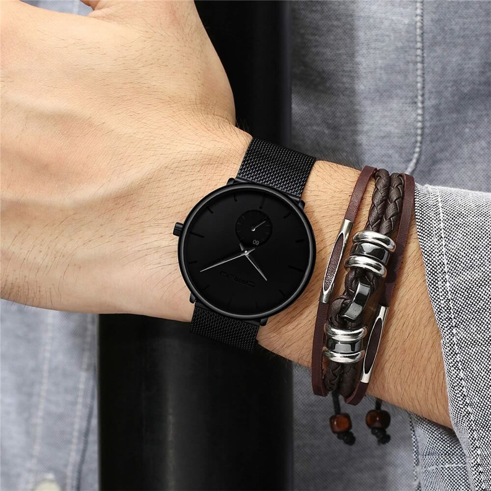 Luxe All Black steel blue horloge analoog strak modern minimalistisch