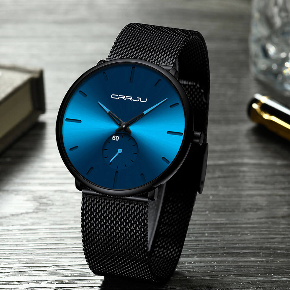 Luxe All Black steel blue horloge analoog strak modern minimalistisch