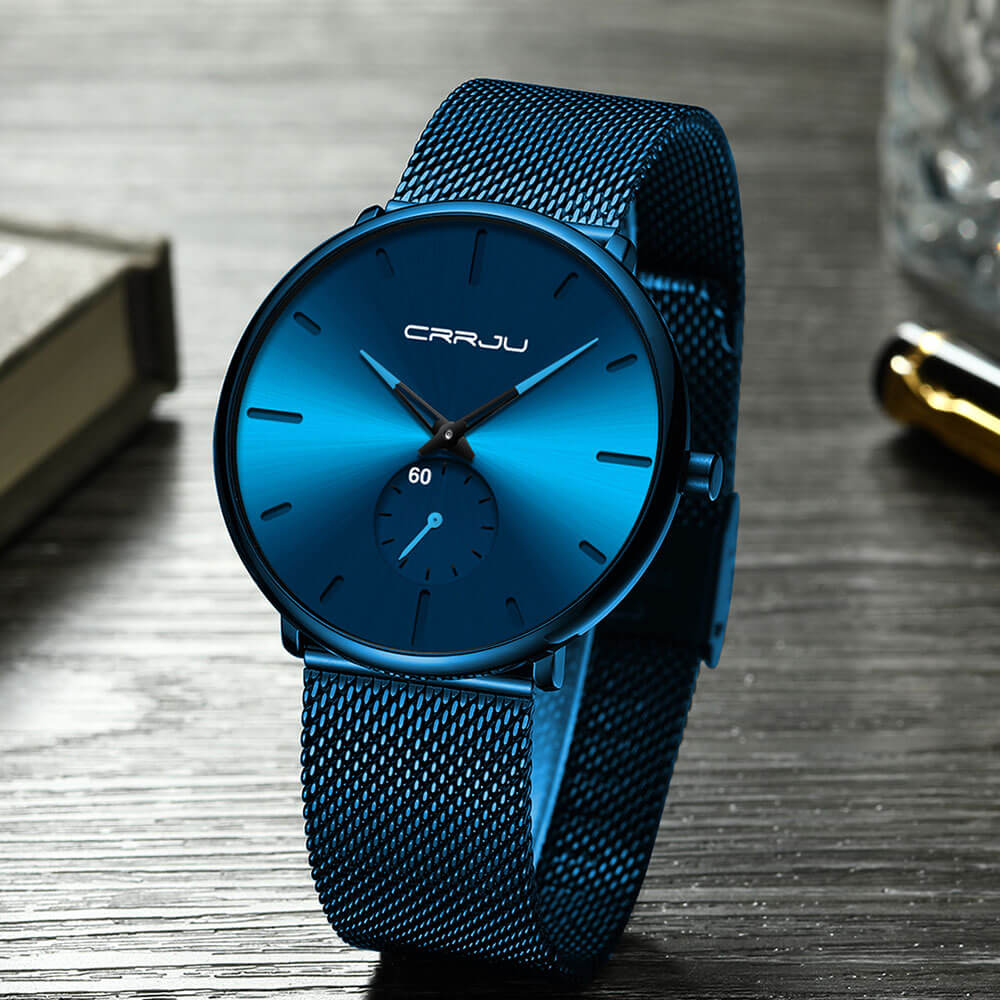 Luxe All Black steel blue horloge analoog strak modern minimalistisch