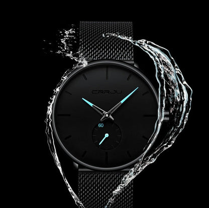 Luxe All Black steel blue horloge analoog strak modern minimalistisch