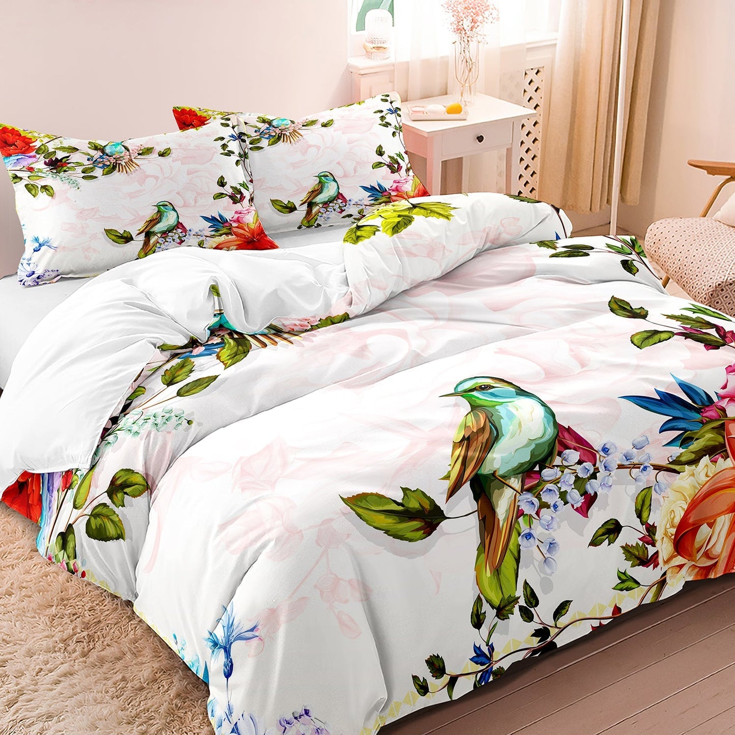 Luxe Layers - Bloemen Vogel Gedrukte Beddengoed Set Dekbedovertrek Doona