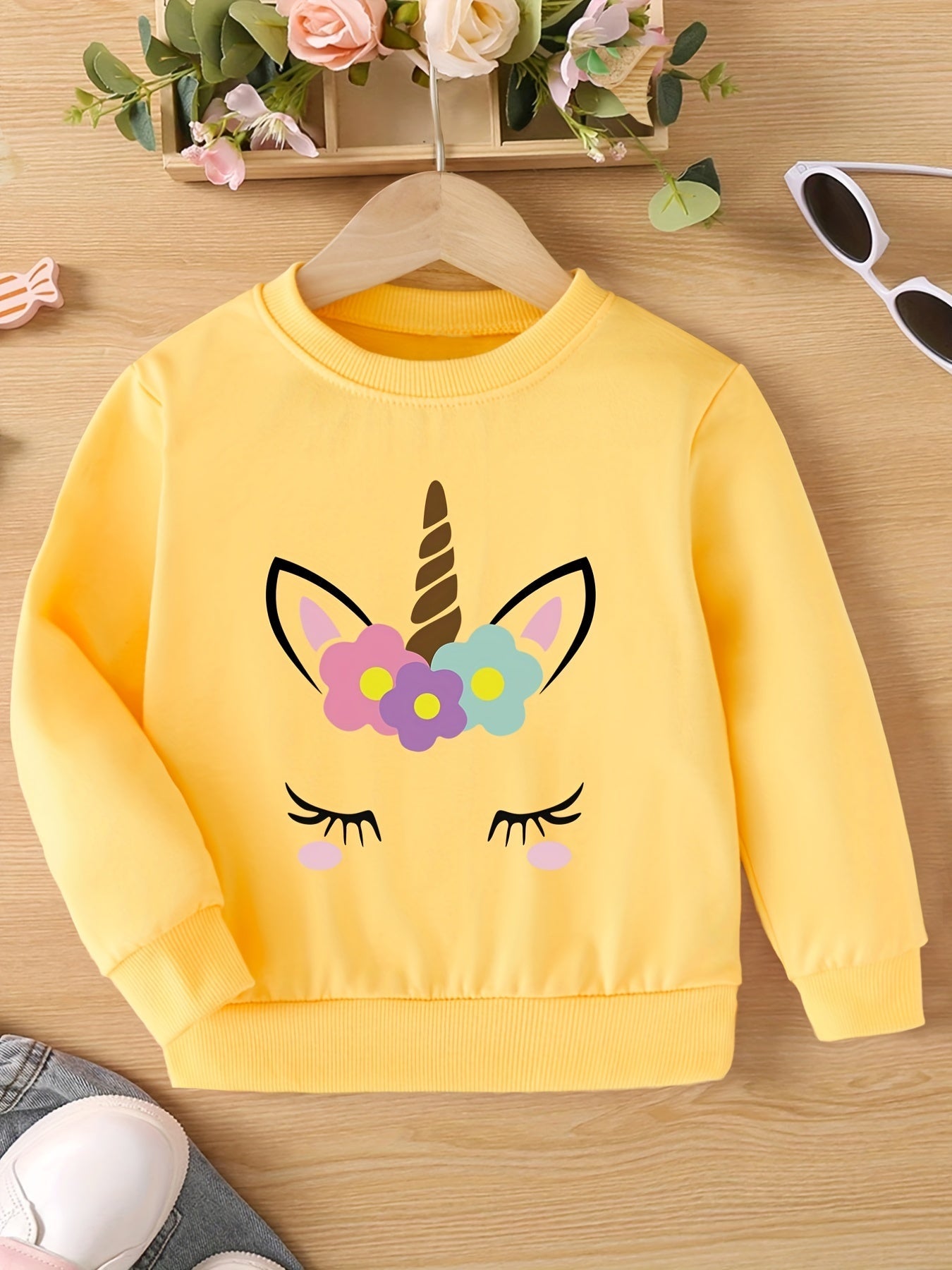 Meisjes sweatshirt met eenhoornprint en ronde hals - Halina