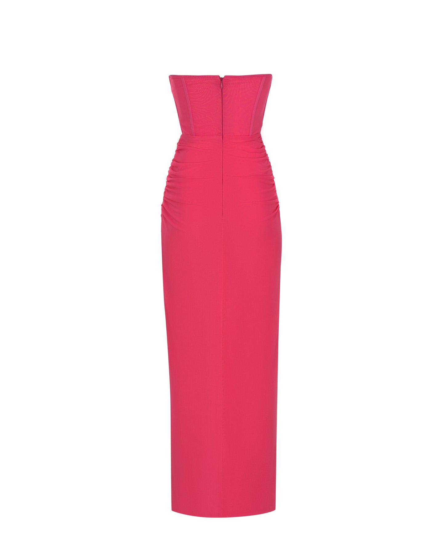 Uitdagende roze maxi off shoulder avondjurk