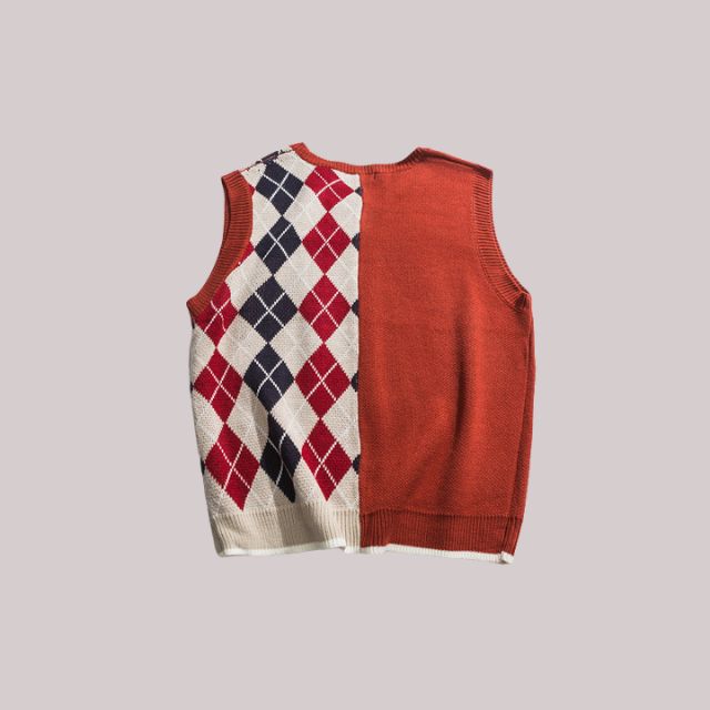 Jazryl - V-hals sweater vest met contrasterend patroon