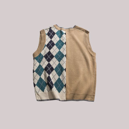 Jazryl - V-hals sweater vest met contrasterend patroon