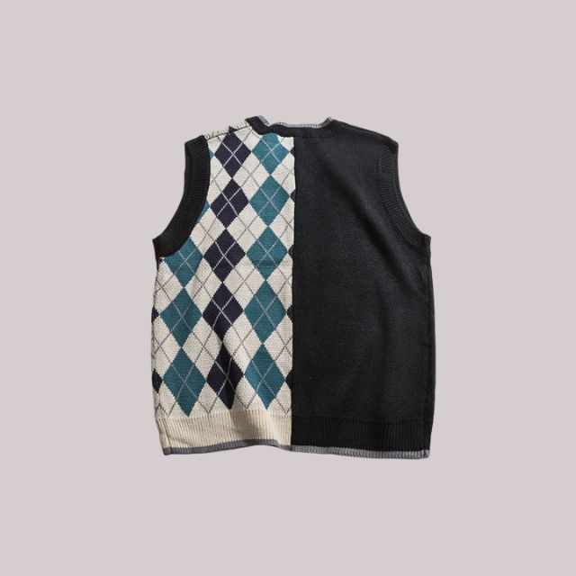 Jazryl - V-hals sweater vest met contrasterend patroon