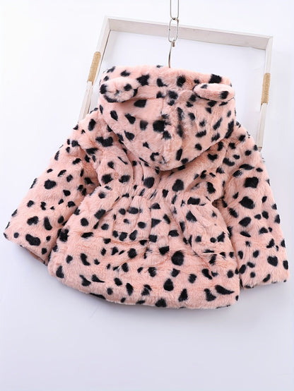 Fleece capuchonjas met luipaardprint voor meisjes in de winter - Reina