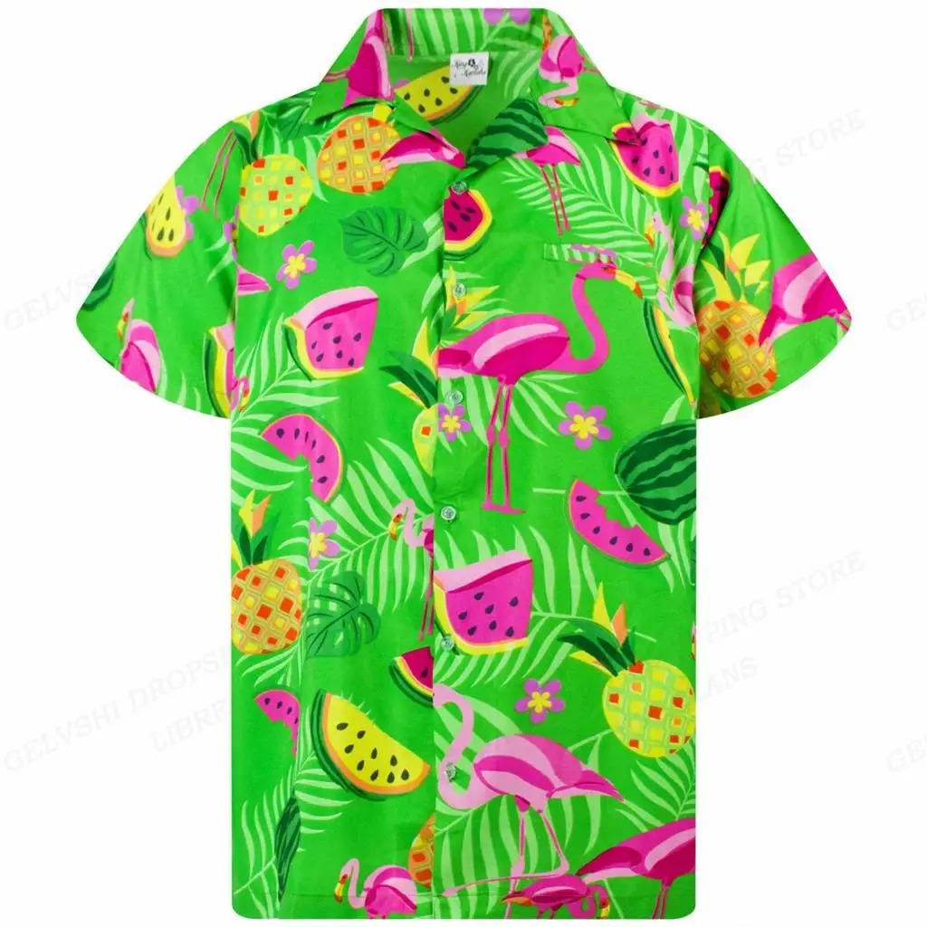 Nico - Hawaii Overhemd met 3D Flamingo Print