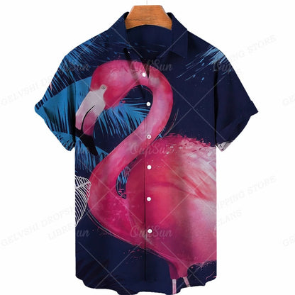 Nico - Hawaii Overhemd met 3D Flamingo Print