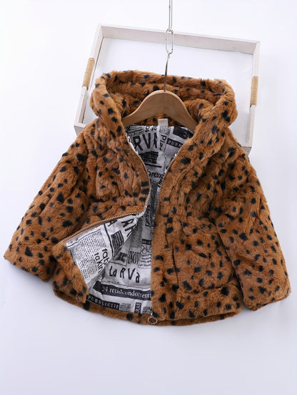 Fleece capuchonjas met luipaardprint voor meisjes in de winter - Reina