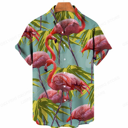 Nico - Hawaii Overhemd met 3D Flamingo Print