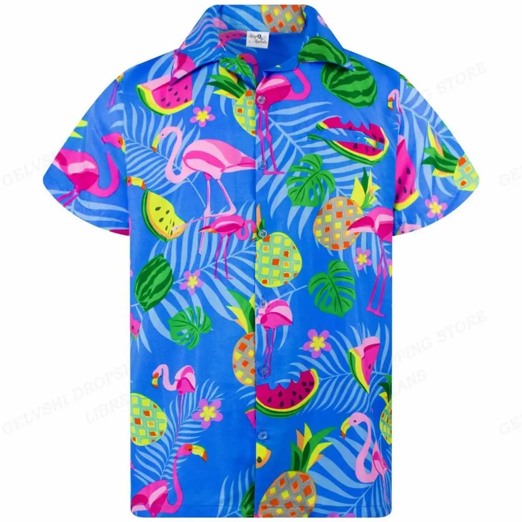 Nico - Hawaii Overhemd met 3D Flamingo Print