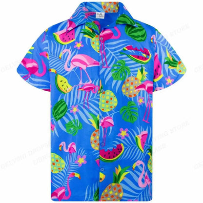 Nico - Hawaii Overhemd met 3D Flamingo Print