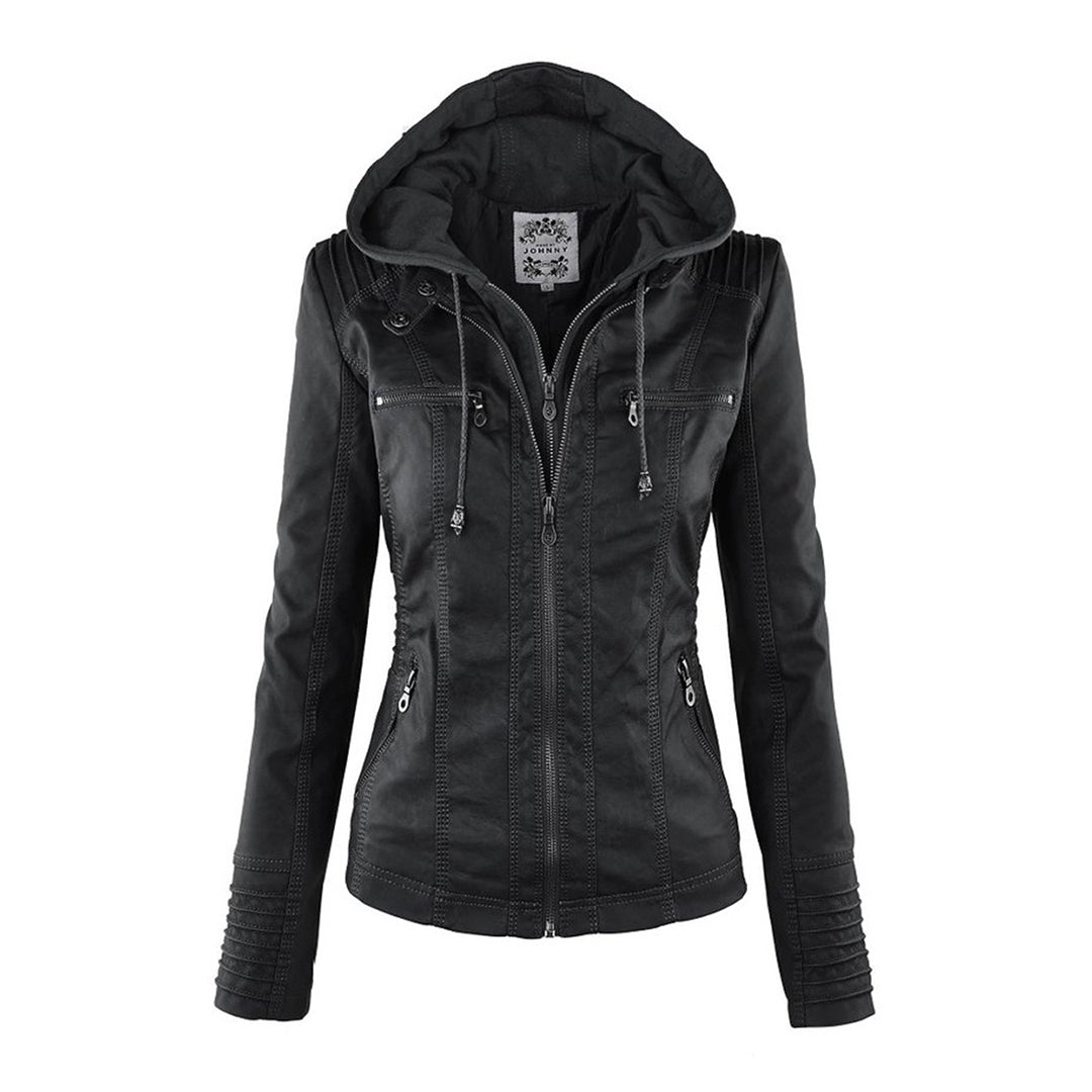 Leigh - Lederen hoodie jas dames