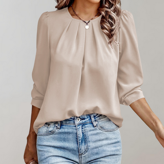 Blossom & Lace - Geplooide damesblouse met pofmouwen