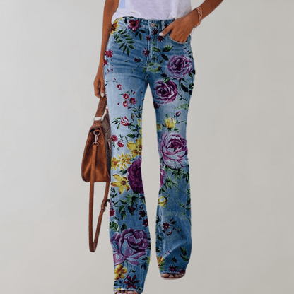 Vintage Chic Flared Jeans met Bloemmotief - Zenna