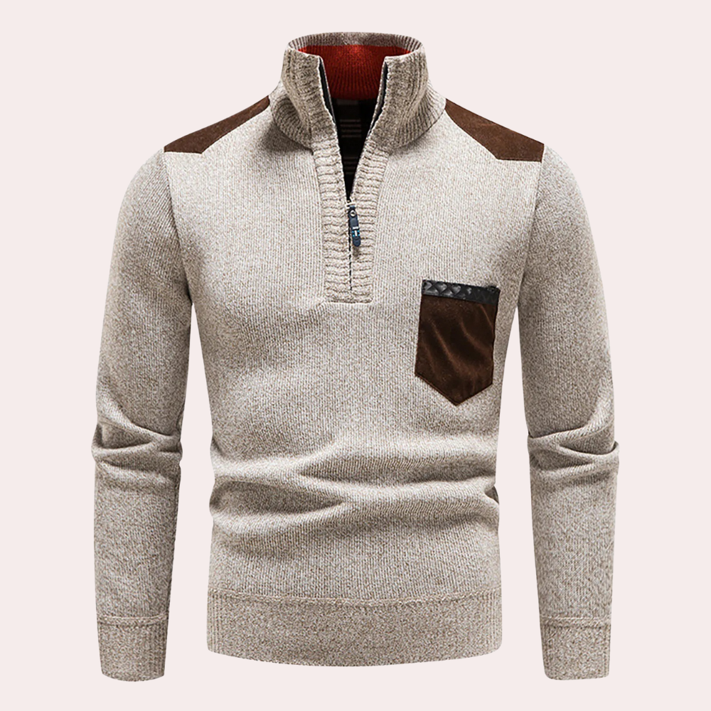 Walter - Casual half zip hoge hals trui met patches design