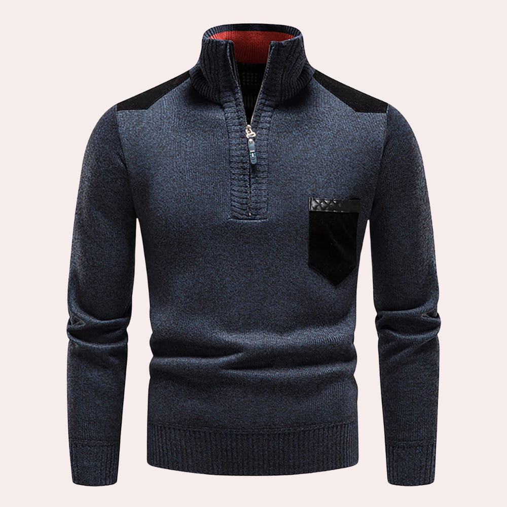 Walter - Casual half zip hoge hals trui met patches design