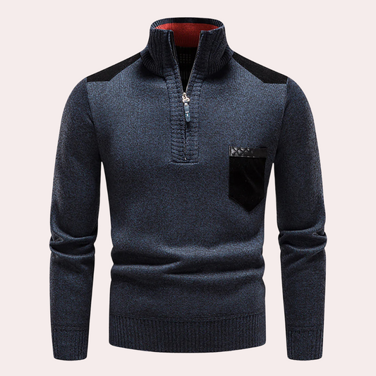 Walter - Casual half zip hoge hals trui met patches design