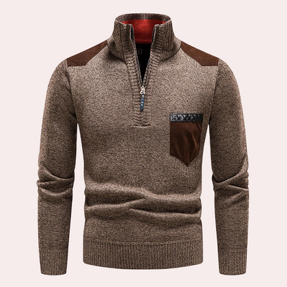 Walter - Casual half zip hoge hals trui met patches design