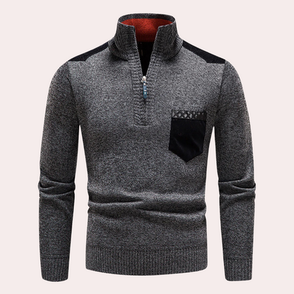 Walter - Casual half zip hoge hals trui met patches design