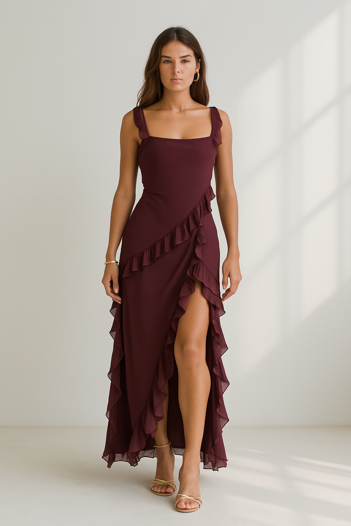 Doriza | Elegante lange jurk met ruches a
