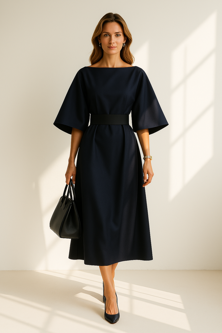 Selvía – Elegante jurk met lantaarnmouwen en ceintuur