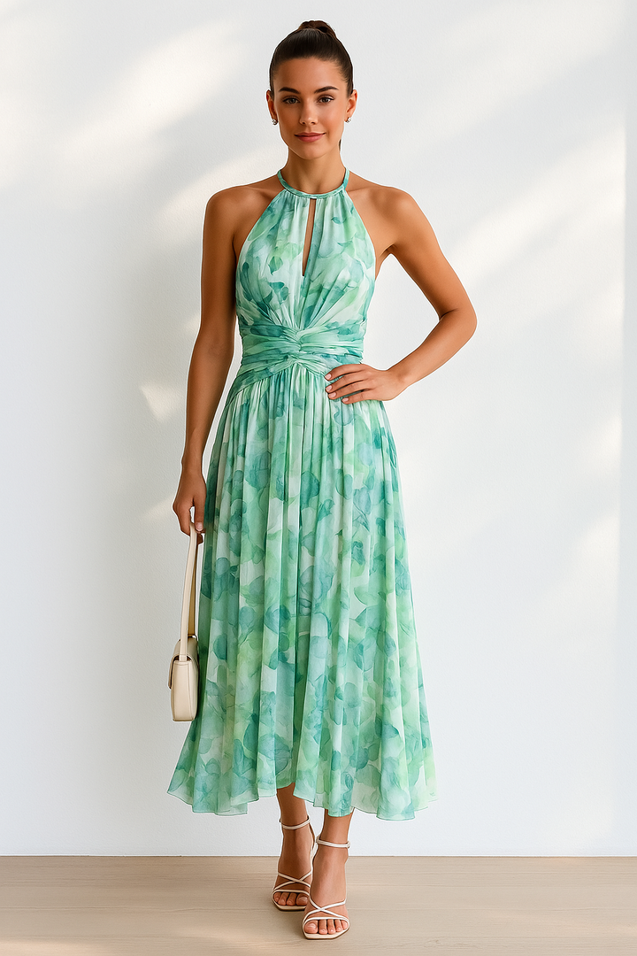 Nora - Maxi hakter jurk met plissé en florale Print