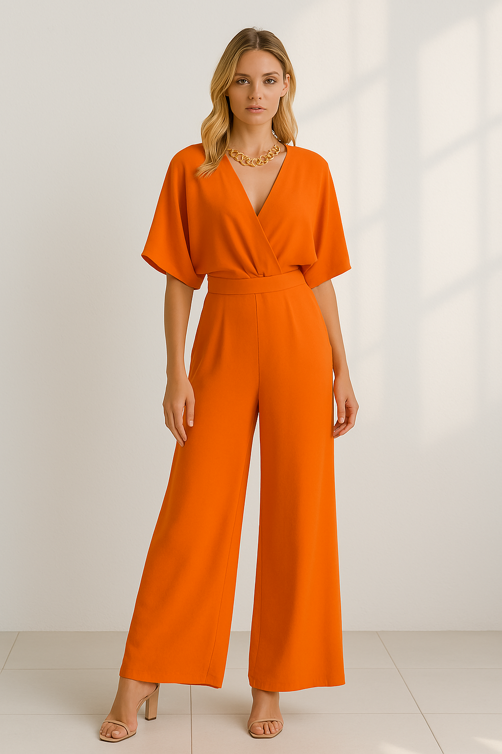 Nova | Elegante jumpsuit getailleerd v-hals dames vleugel mouw