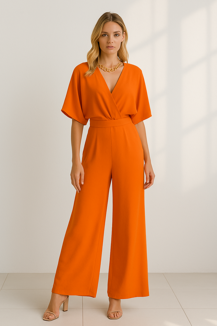 Nova | Elegante jumpsuit getailleerd v-hals dames vleugel mouw