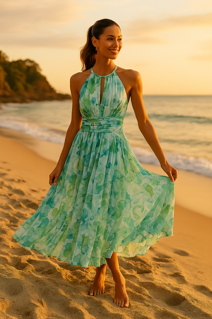 Nora - Maxi hakter jurk met plissé en florale Print