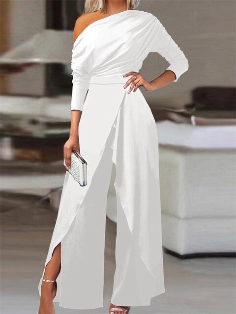 GraceFlare- Elegante off shoulder jumpsuit flare broek