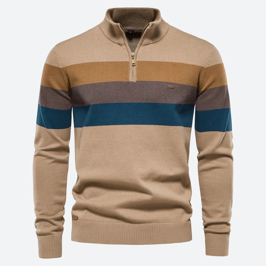 Denny - Casual gestreepte sweater met rits en kraag