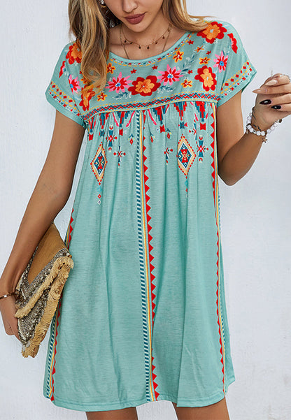 Boho Glow - Floral Multicolor boho stijl midi jurk groen zwart