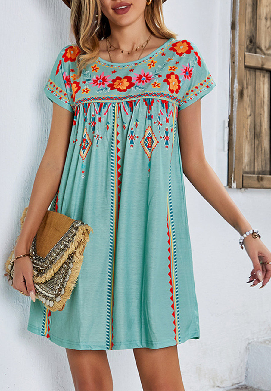 Boho Glow - Floral Multicolor boho stijl midi jurk groen zwart