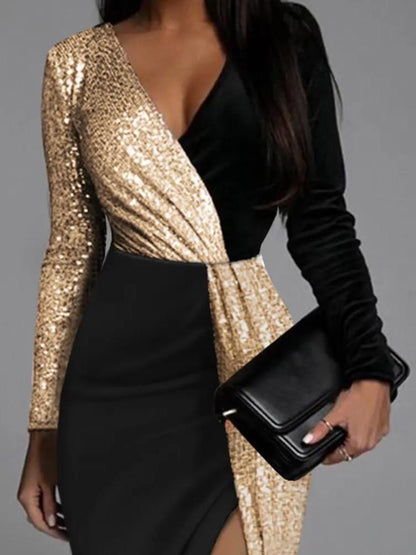 Angeles - Jurk met gouden glitters hoge split