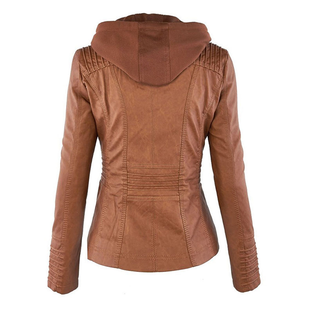 Leigh - Lederen hoodie jas dames