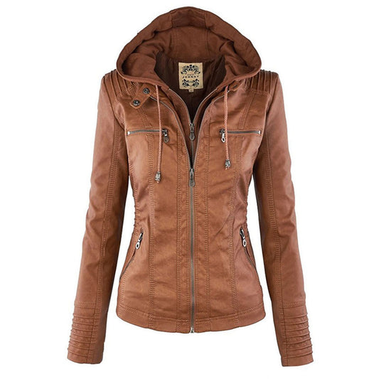 Leigh - Lederen hoodie jas dames