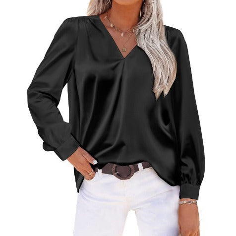 Tessa - Drape blouse zwart satijn