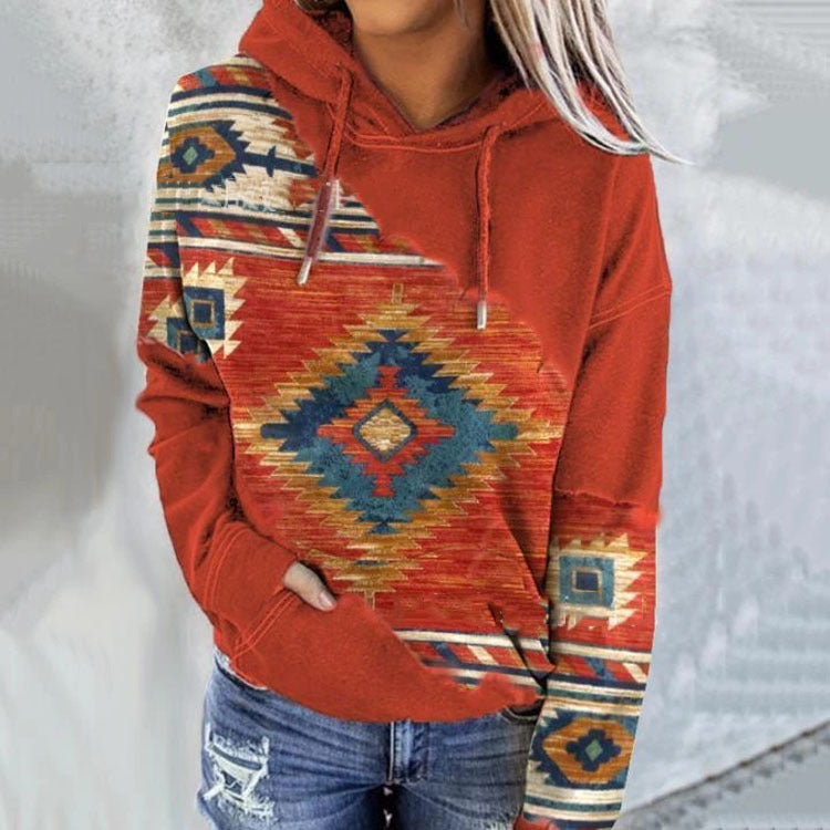 Sonya - Aztec print hoodie met trekkoord