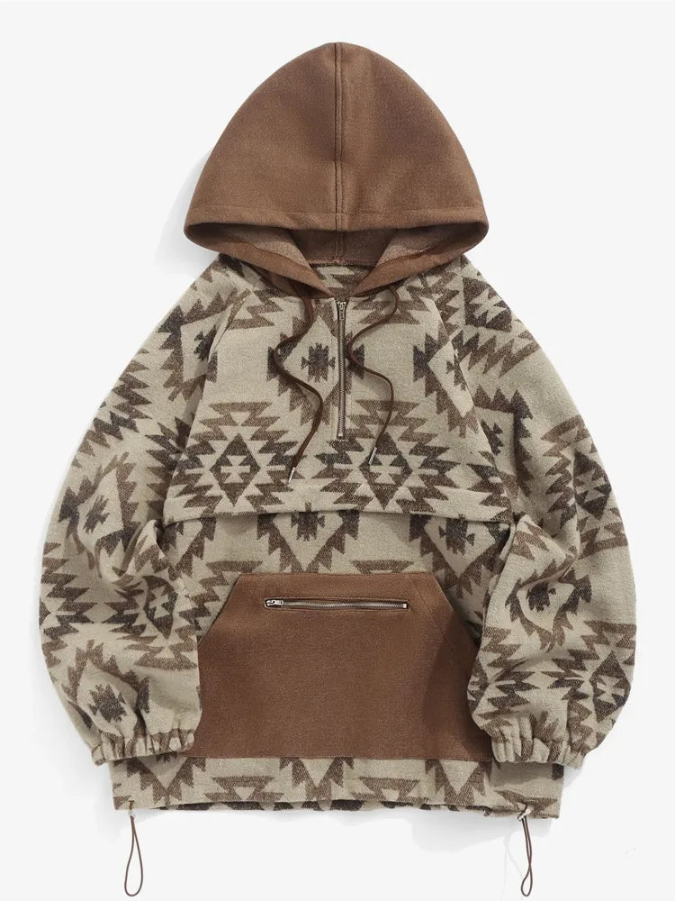 Annistyn - Aztec print hoodie met buidelzak