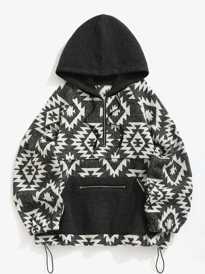 Annistyn - Aztec print hoodie met buidelzak