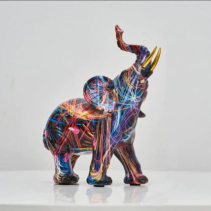 Elefantique - Abstract Beeldje | Unieke Decoratie | Gekleurde Olifant Sculptuur