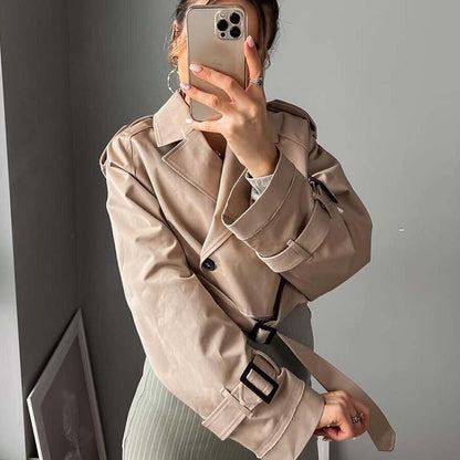 Gyria - Korte trendy trenchcoat beige