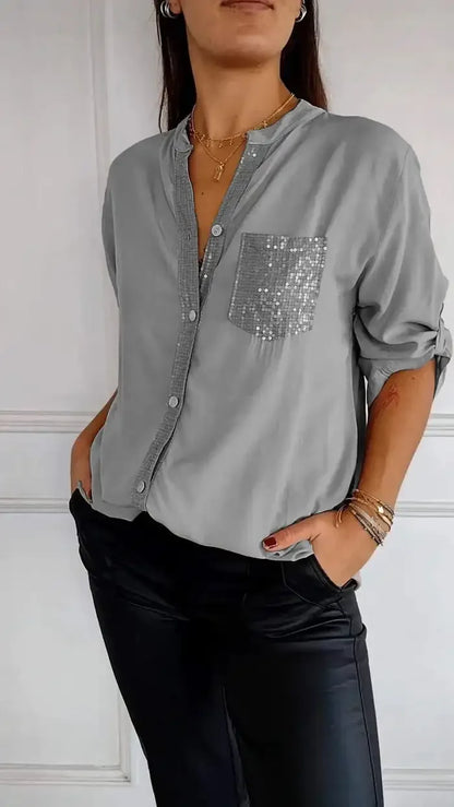 Jasmine - Casual Knoopblouse met Paillette Accenten