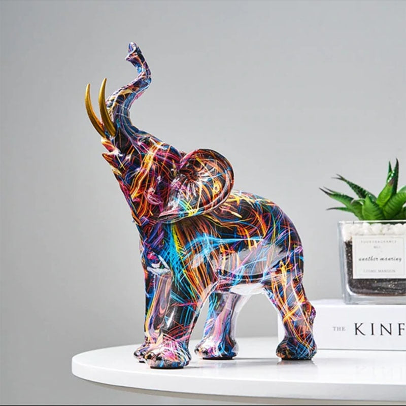 Elefantique - Abstract Beeldje | Unieke Decoratie | Gekleurde Olifant Sculptuur