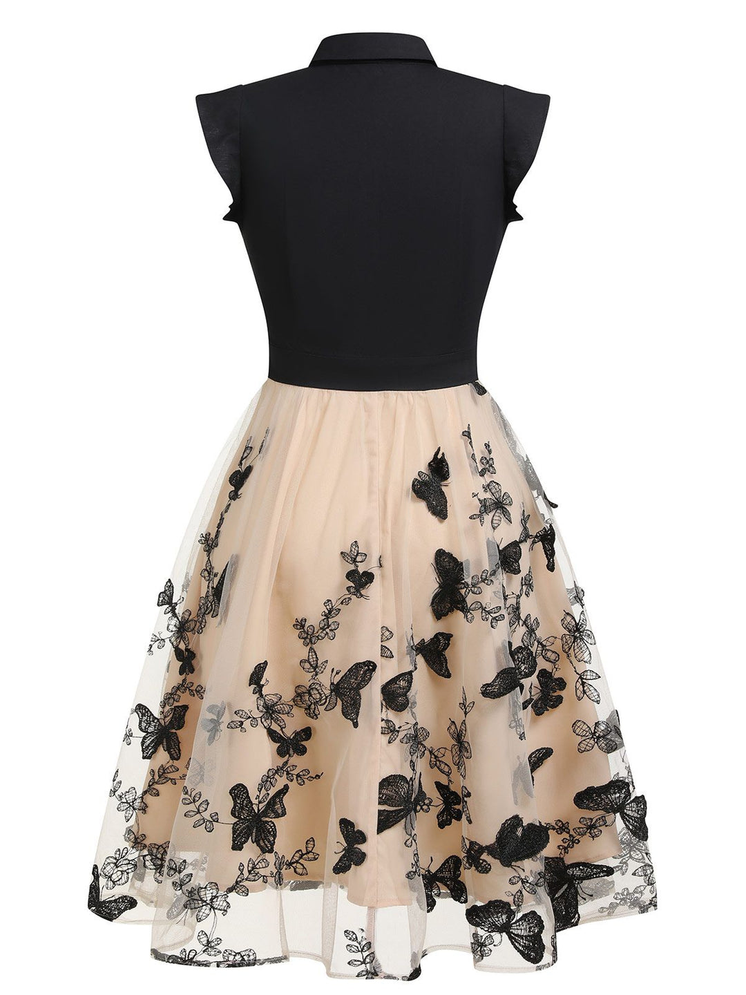 Lavira - Zwarte vintage jurk met vlinder patchwork