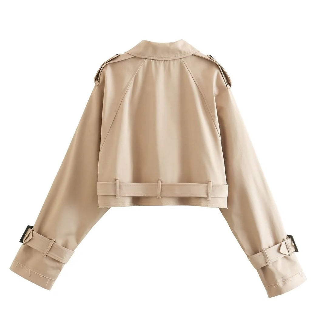 Gyria - Korte trendy trenchcoat beige