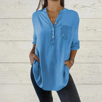 Jasmine - Casual Knoopblouse met Paillette Accenten