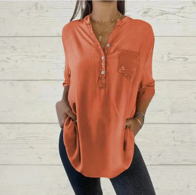 Jasmine - Casual Knoopblouse met Paillette Accenten